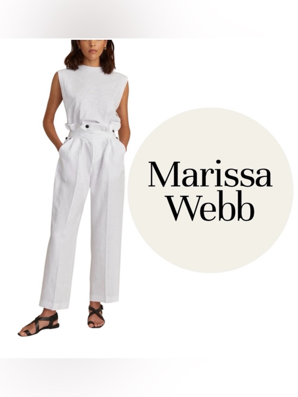 Marissa Webb ARTIE LINEN WIDE LEG WRAP TROUSER PANT IN LINEN WHITE SIZE 6